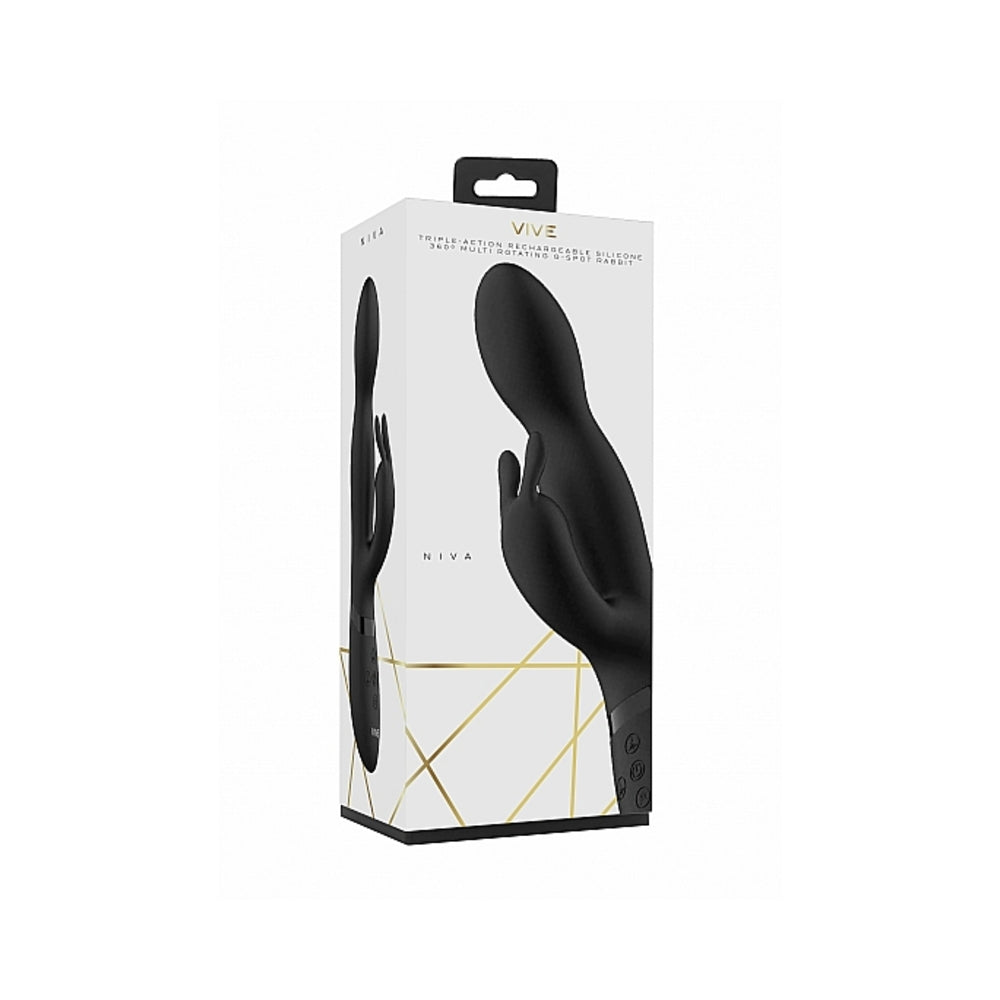 VIVE NIVA Rechargeable 360โ Rotating Silicone Rabbit Vibrator Black